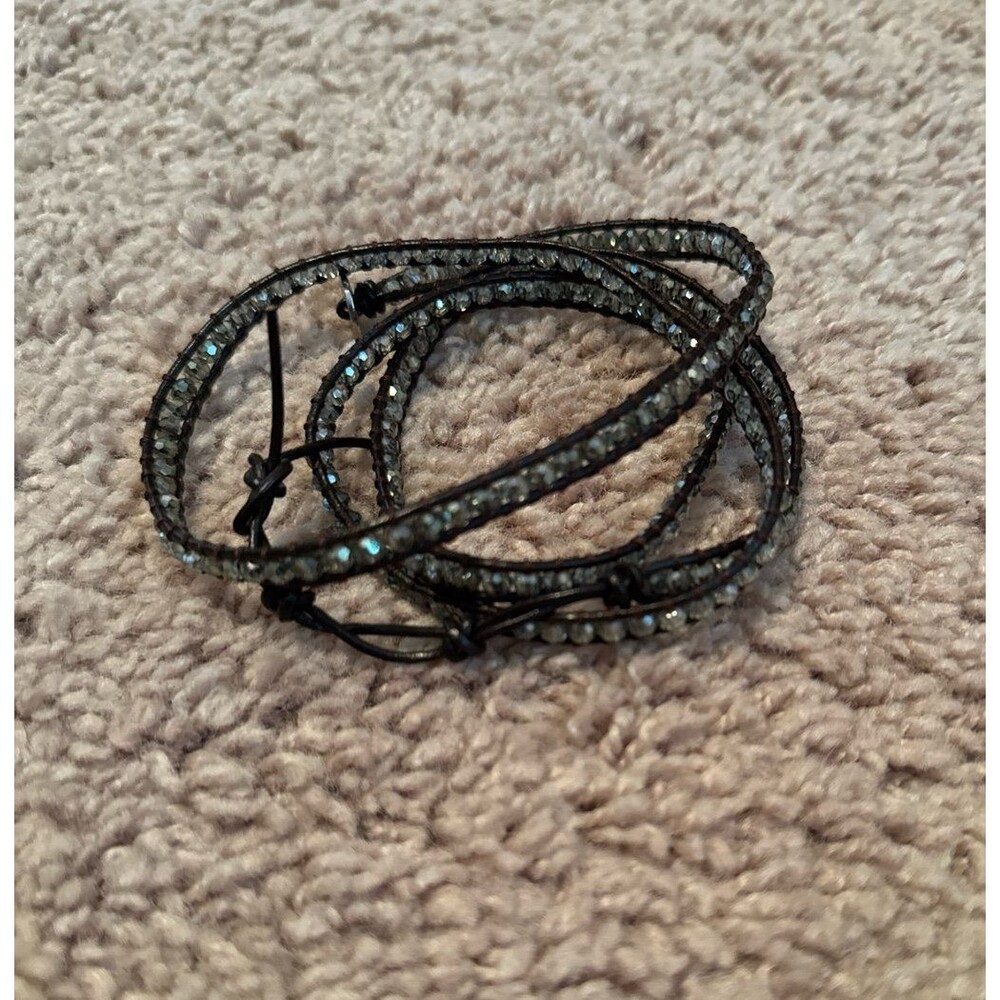 Victoria Emerson Wrap Bracelet – Clear Beads & Brown Leather